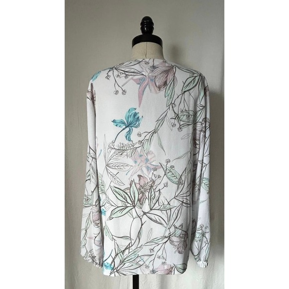 CHICO'S White Floral Zip Front Blouse Top Polyester Lined Womens 2 (L) - Picture 3 of 6